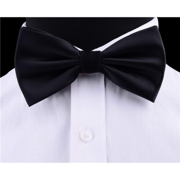 Mens Solid Color Double Fold Pre-tied Bow Tie and Pocket Square Cufflink Set - Picture 4 of 8
